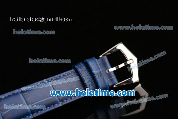 Patek Philippe Calatrava Miyota Quartz Steel Case with Blue Leather Bracelet and Silver Sitck Markers - Click Image to Close